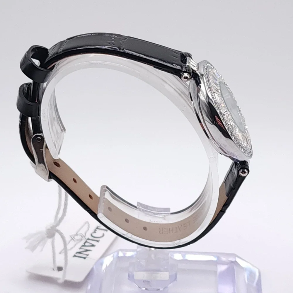 Invicta Celestial 70351 Womens Watch Silver Crystal Black Leather 30mm NEW